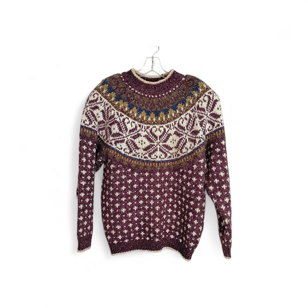 Knit Stitches  Burgundy and Cream Vintage Crewneck Sweater - Size M